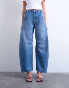 Horseshoe high rise barrel jean in mid blue