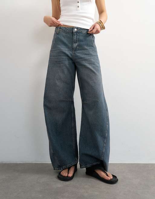 Topshop Horseshoe high rise barrel jeans in blue-black, 2 of 7