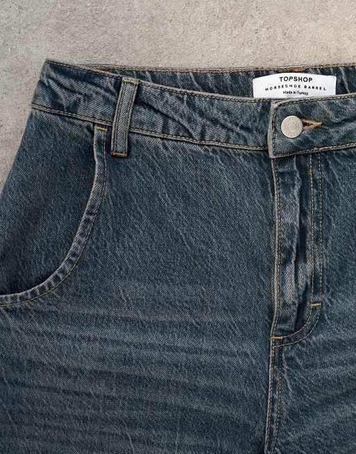 Topshop Horseshoe high rise barrel jeans in blue-black, 5 of 7