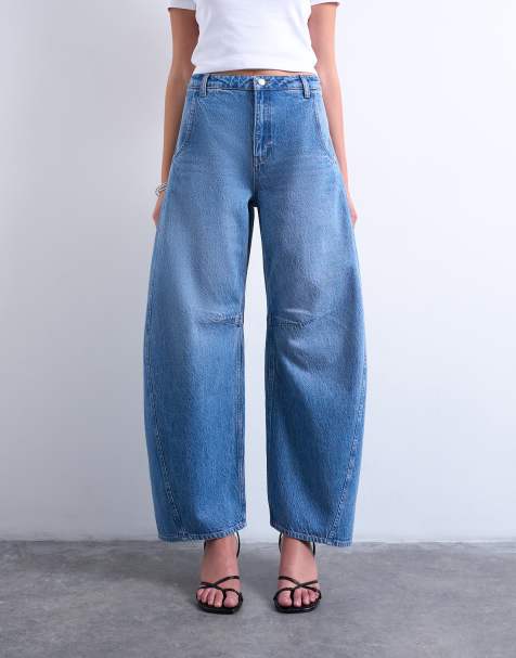 Topshop Horseshoe high rise barrel jeans in mid blue - view 1