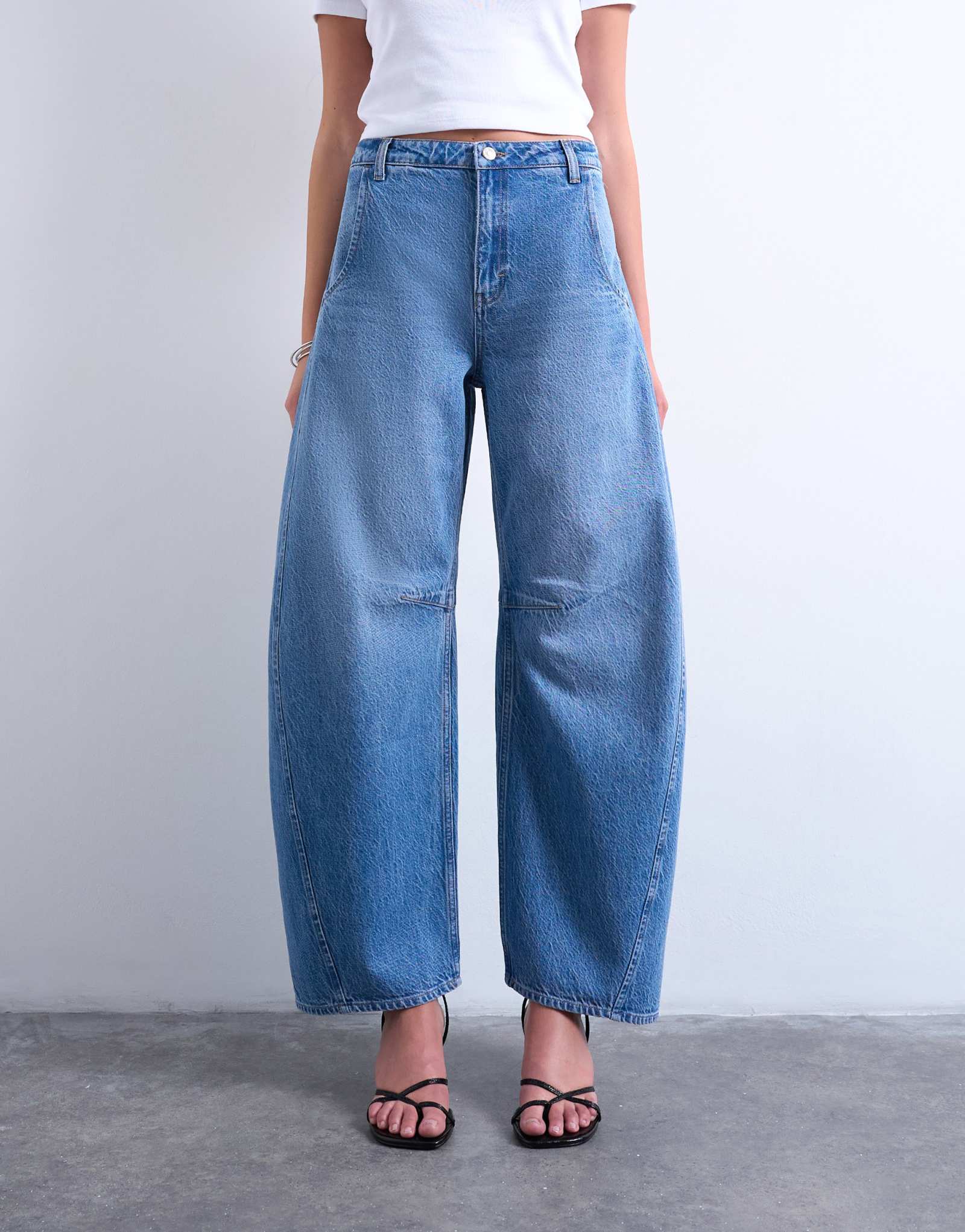 Джинсы-бочонки с высокой посадкой Topshop Horseshoe темно-синего цвета