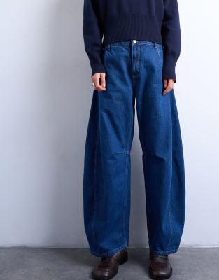 Topshop Horseshoe High Rise Barrel Leg Jeans In Blue
