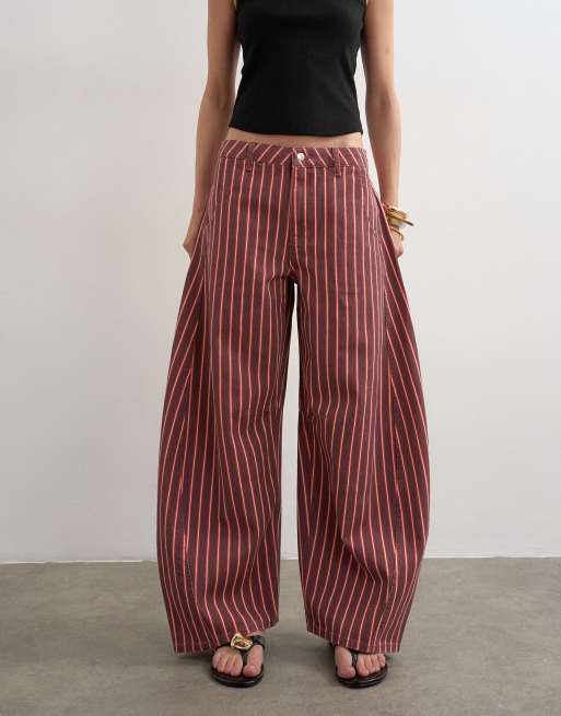 Topshop - Horseshoe - Jean à taille mi-haute et rayures - Rouge/rose, 2 de 7