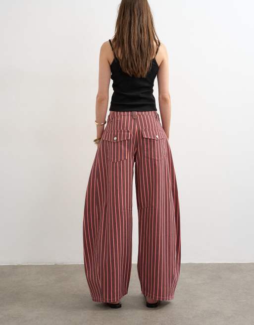 Topshop - Horseshoe - Jean à taille mi-haute et rayures - Rouge/rose, 3 de 7