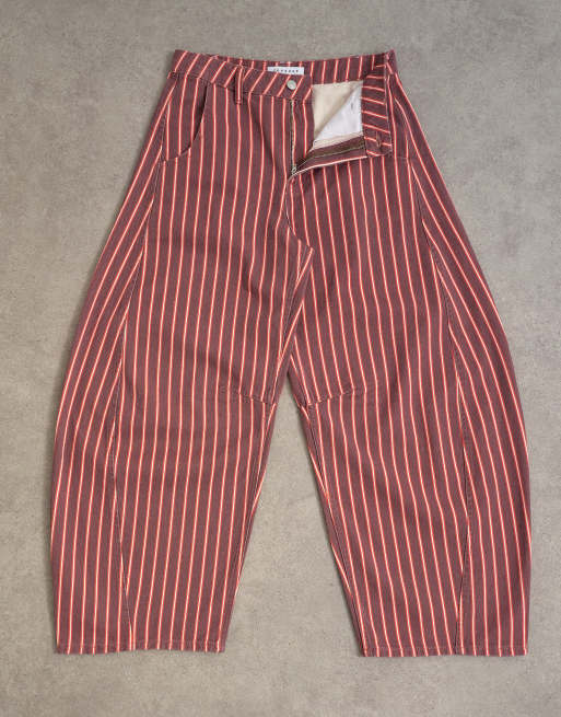 Topshop - Horseshoe - Jean à taille mi-haute et rayures - Rouge/rose, 6 de 7