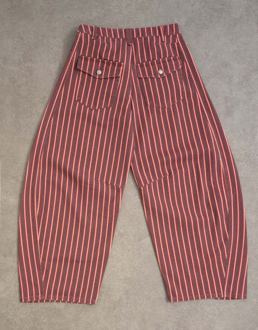 Topshop - Horseshoe - Jean à taille mi-haute et rayures - Rouge/rose, 7 de 7