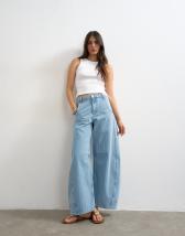 Topshop Horseshoe mid rise barrel jean in bleach stripe