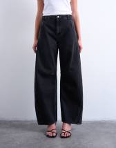 Topshop Horseshoe mid rise barrel jean in washed black