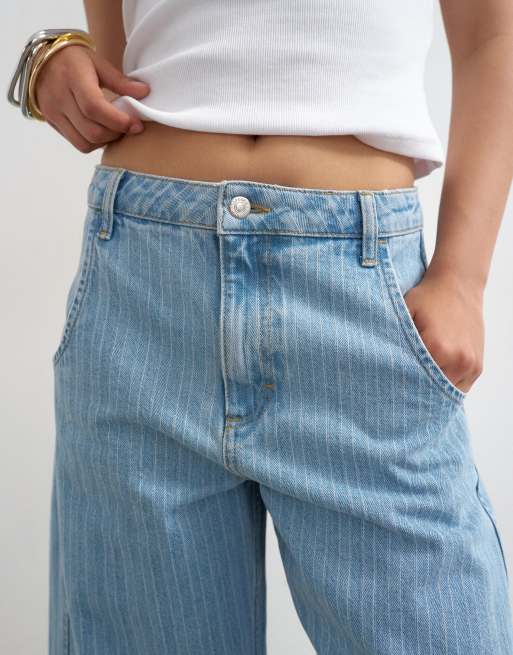 Topshop Horseshoe mid rise barrel jeans in bleach stripe, 4 of 7