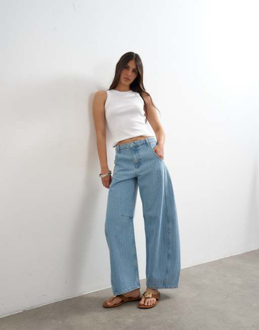 Topshop Horseshoe mid rise barrel jeans in bleach stripe, 5 of 7