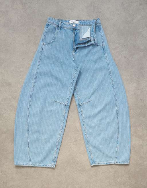 Topshop Horseshoe mid rise barrel jeans in bleach stripe, 6 of 7