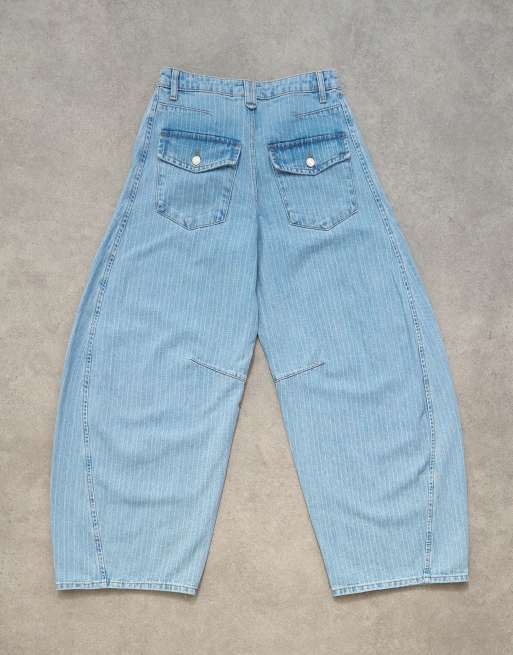 Topshop Horseshoe mid rise barrel jeans in bleach stripe, 7 of 7