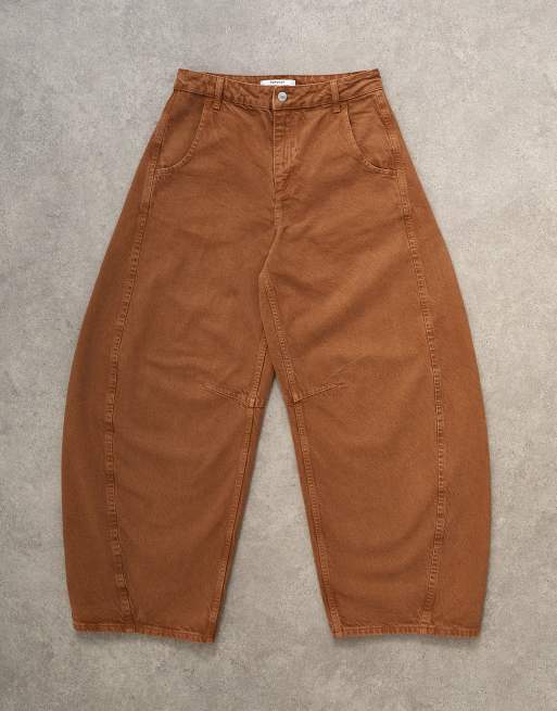 Topshop Horseshoe mid rise barrel jeans in toffee, 6 of 7