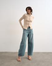 Topshop Horseshoe mid rise barrel leg jean in green cast