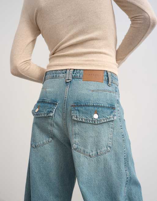 Topshop Horseshoe mid rise barrel leg jeans in green cast, 4 of 5