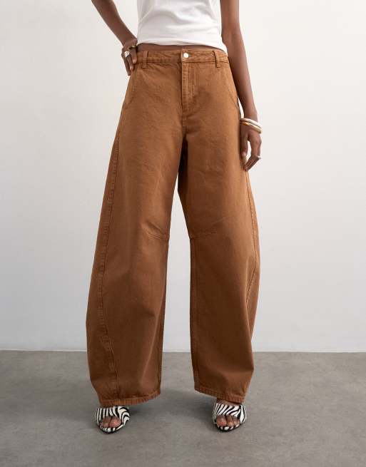 Topshop Horseshoe mid rise barrel leg jeans in toffee, 4 of 7