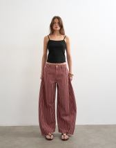 Topshop Horseshoe mid rise jean in pink and red stripe
