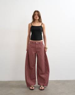 Horseshoe mid rise jean in pink and red stripe