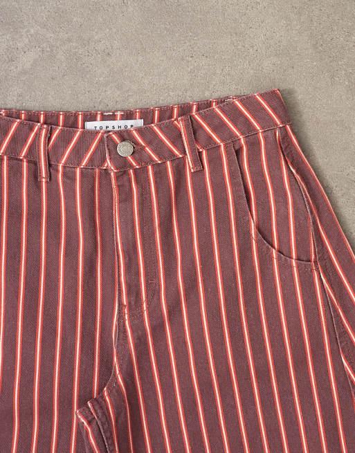 Topshop Horseshoe mid rise jeans in pink and red stripe, 8 of 8