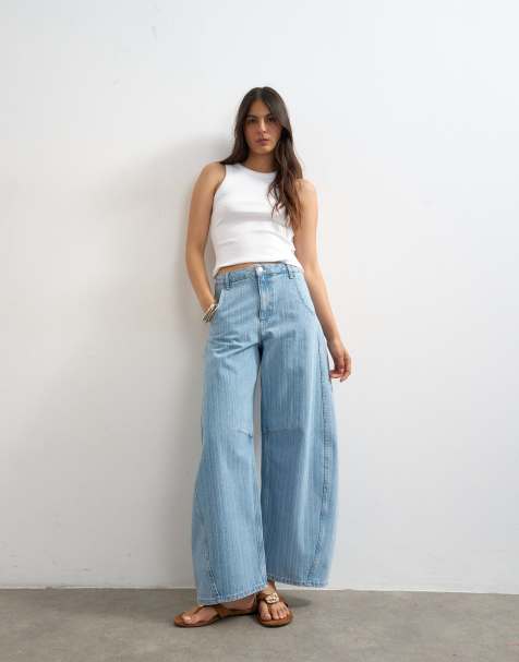 Topshop - Horseshoe - Vaqueros a rayas descoloridas de corte barrel y talle medio - view 1