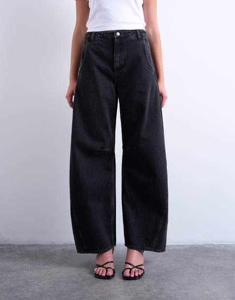 Topshop - Horseshoe - Vasket sorte jeans med hesteskoform, høj talje, tøndeformede ben og cirkulært design - view 1