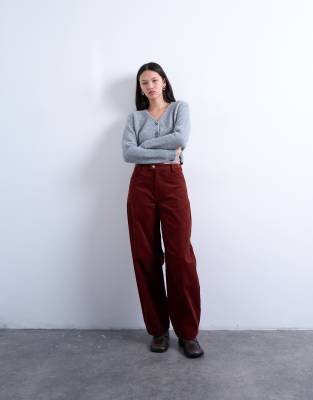 Topshop - Hose aus Cord in Rostrot mit weitem Bein und hohem Bund