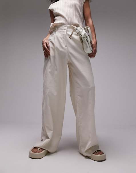 Topshop – Hose aus Leine-Mix in Hafer mit weitem Bein, Kombiteil - view 1