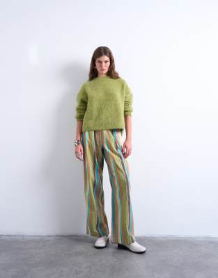 Topshop - Hose aus Leinen mit Ballonschnitt und bunten Streifen