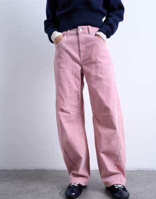 Topshop - Barrel-Hose aus Samt in Rosa mit Ziernaht, Kombiteil
