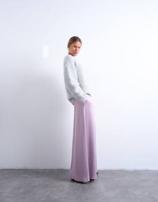Topshop - Hose aus Satin in Rosa mit extrem weitem Bein