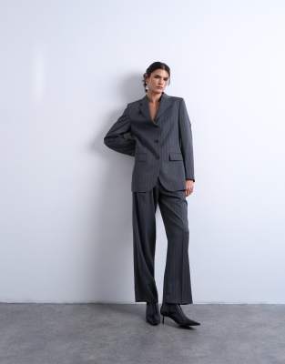 Topshop - Hose in Anthrazit mit Nadelstreifen und maskulinem Schnitt, Kombiteil-Grau