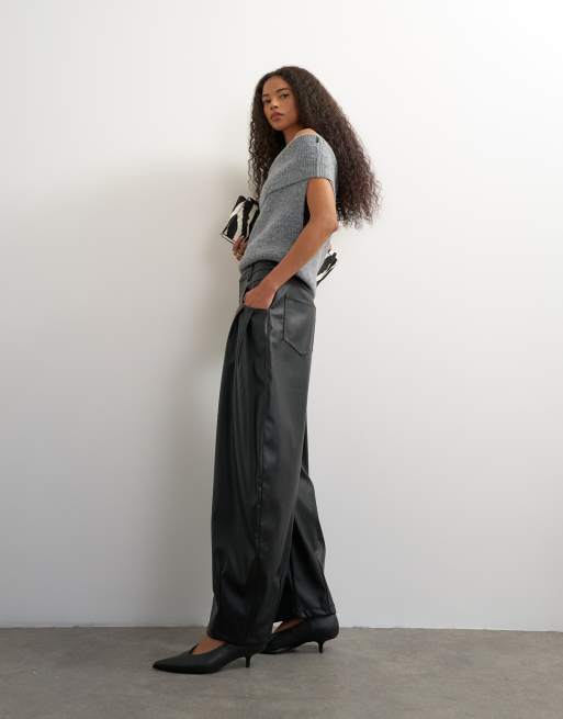 Topshop Hose in Barrel-Leg-Form mit Kunstleder-Passe in Schwarz, 5 von 5