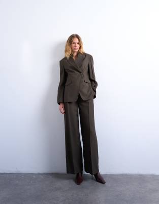 Topshop - Hose in Braun mit hohem Bund und Gürtel, Kombiteil-Brown