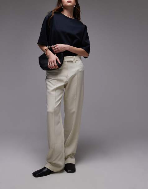 Topshop – Hose in Buttermilchgelb mit Biesen und schmalem Bein - view 1