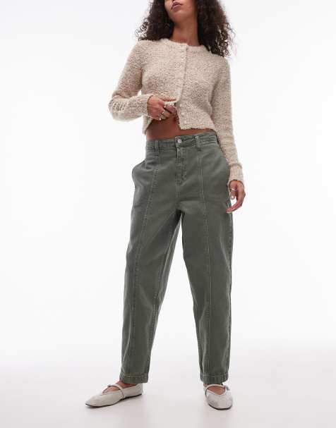 Topshop – Hose in Khaki mit geradem Schnitt und Ziernaht - view 1