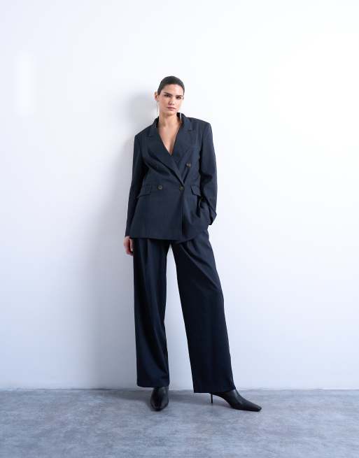 Topshop – Set aus Hose und Blazer, in Marineblau mit dezenten Nadelstreifen, 2 von 3
