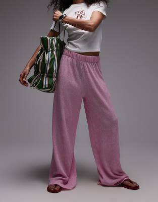 Topshop - Hose in Rosa mit weitem Bein und Strukturmuster