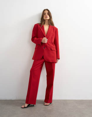Topshop - Hose in Rot mit mittelhohem Bund und geradem Schnitt, Kombiteil