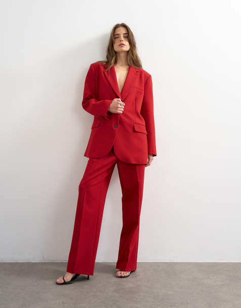 Topshop – Hose in Rot mit mittelhohem Bund und geradem Schnitt, Kombiteil - view 1