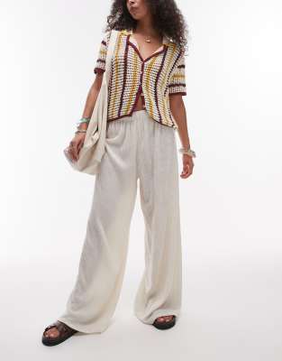 Topshop - Hose in Steinbeige mit weitem Bein und Strukturmuster-Neutral
