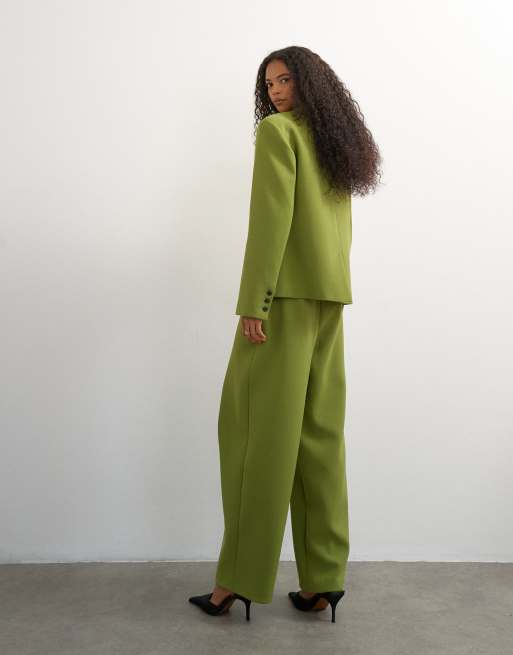 Topshop Hose mit Bundfalte und weitem Bein in Dunkelgrün, 3 von 5
