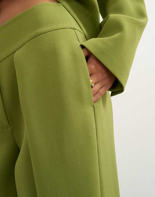 Topshop Hose mit Bundfalte und weitem Bein in Dunkelgrün, 5 von 5