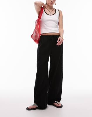 Topshop - Hose mit geradem Schnitt aus Leinen in Schwarz