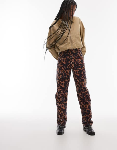 Topshop – Hose mit mehrfarbigem Tierfellmuster und hohem Bund - view 1