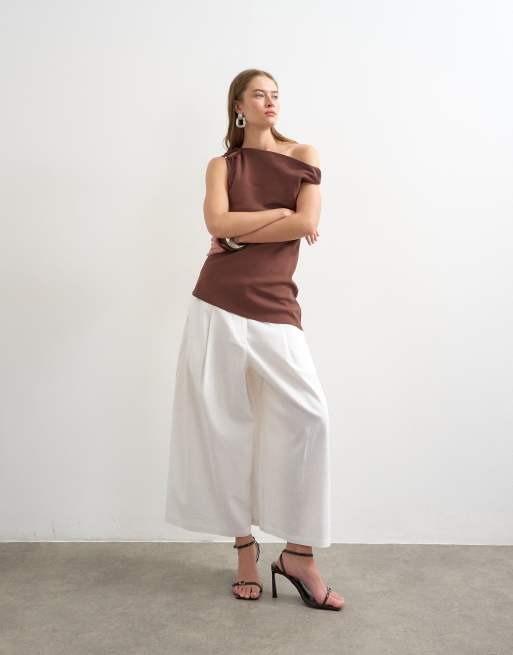 Topshop – Hosenrock aus Leinen in Weiß mit A-Linien-Schnitt, 4 von 5