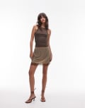 [Topshop] Topshop hot fix embellished mini skirt with lace trim in brown 8 BROWN