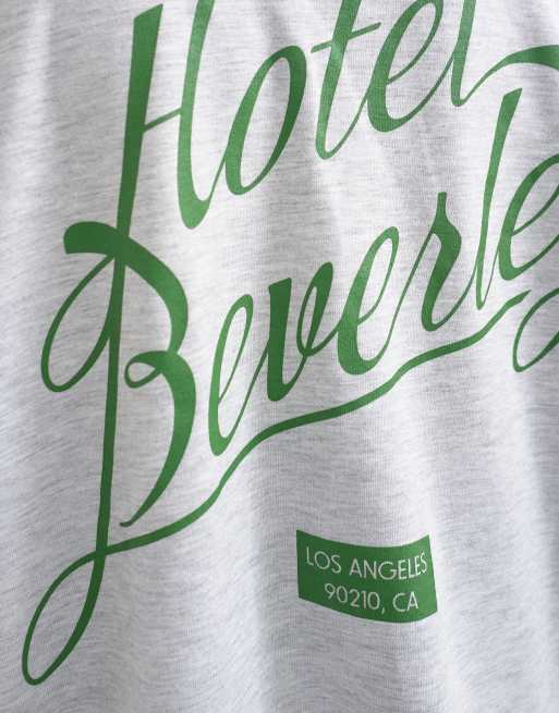 Topshop Hotel Beverley graphic oversized tee in grey, 3 of 4