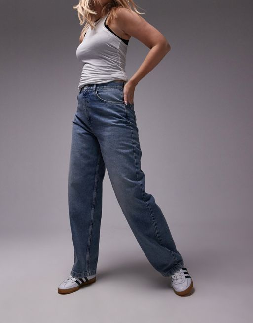 Topshop - Hourglass - Baggy jeans met hoge taille in extreem mid blauw