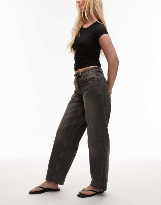 Topshop Hourglass Cinch low rise relaxed jeans in dark vintage gray