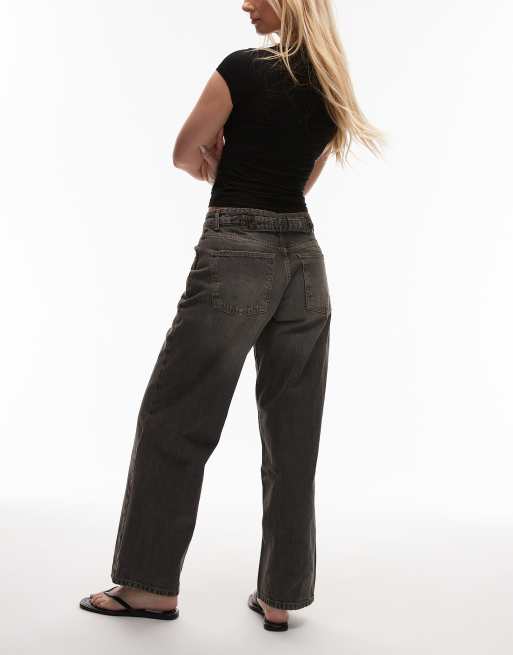 Topshop Hourglass Cinch low rise relaxed jeans in dark vintage gray